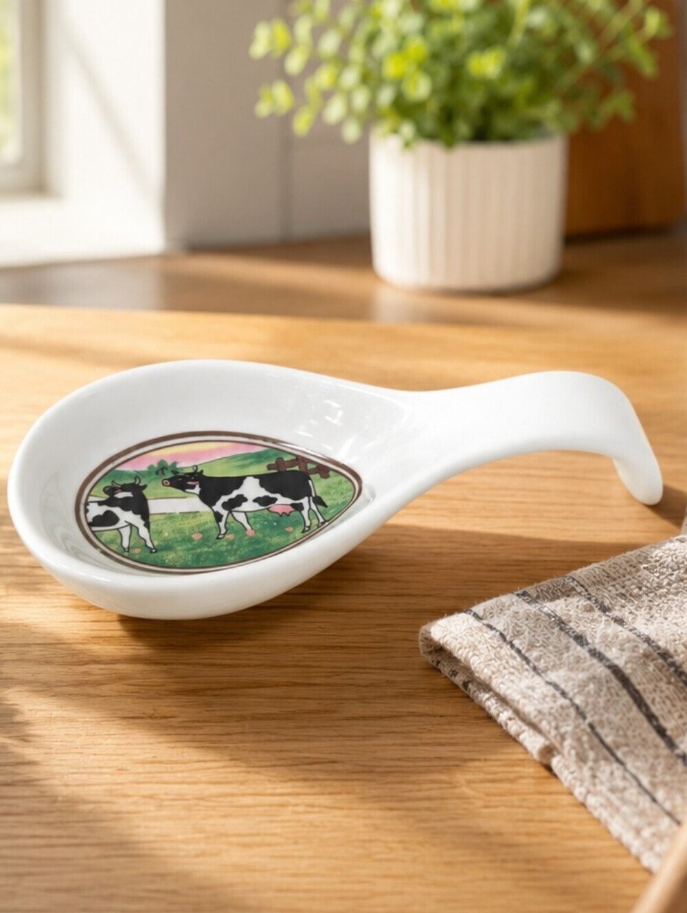 Vintage Cow Ceramic Spoon Rest Kitchen Decor